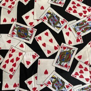 VTG Fabric Playing Cards Hearts Black COTTON Cloth Sewing 68”x44”